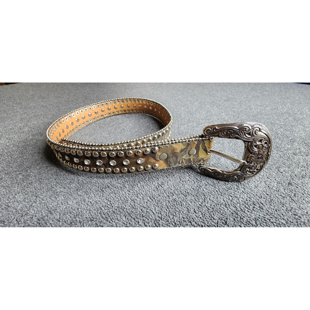 Nocona Women's,Girls Genuine‎ Brown Leather Rhinestones Studded Belt Size 22